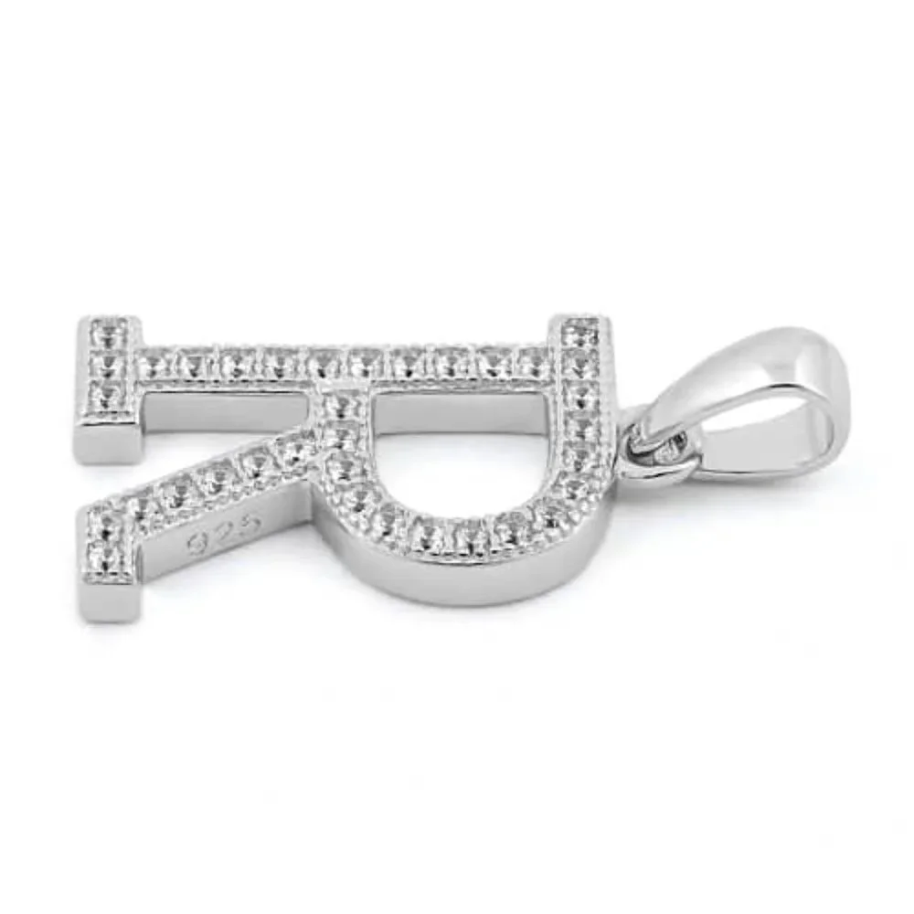 Sterling Silver Letter R CZ Initial Pendant - Picture 3 of 3